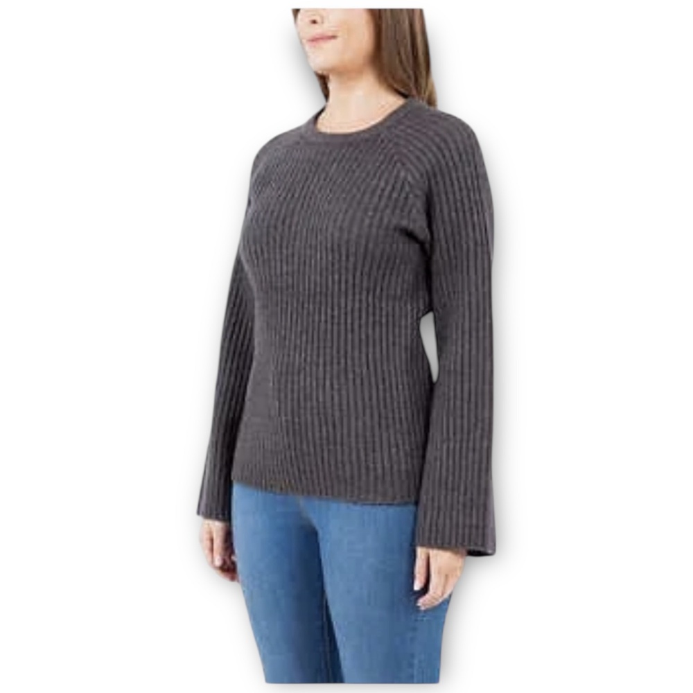 NWT Fever Bell Sleeve Ribbed Knit Sweater Gray Small - Picture 3 of 5